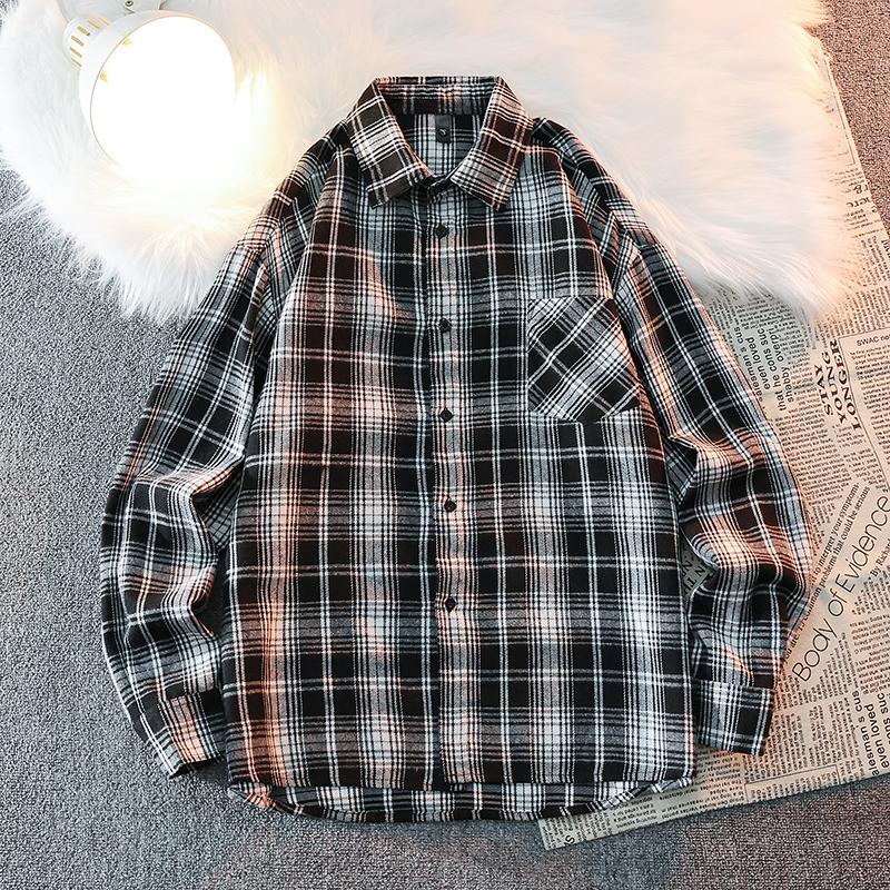 2026 Black and White Plaid Shirt Men's Fashion Casual Skin-Friendly Versatile Trendy Style 5color Options