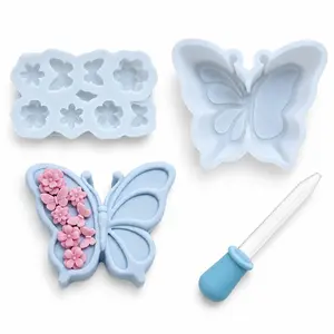 3-Piece Butterfly Silicone Mold Set, Food-Grade Dropper Included, DIY Mousse Cake, Chocolate, Jelly, Pudding, Sugar Flower Decor, Multi-Use Baking Tools