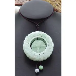 Certified Green 100% Natural Burma A Jade Jadeite Dragon Flower Pin an Circle Pendant Necklace