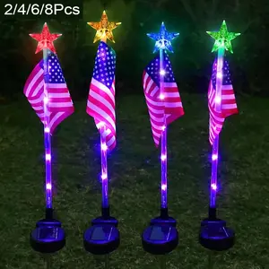 2/4/6/8pcs LED Solar Powered American Flag Lights for Independence Day Patriotic Outdoor Yard,Patio,Deck,Pathway and Walkway Decoration,Solar-Powered Garden Lights with Waterproof IP65, Colorful Light Suitable for Outdoor Garden and Patio Decoration.