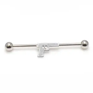Surgical Steel Industrial Barbell 14 Gauge 38 MM With Handgun Charm