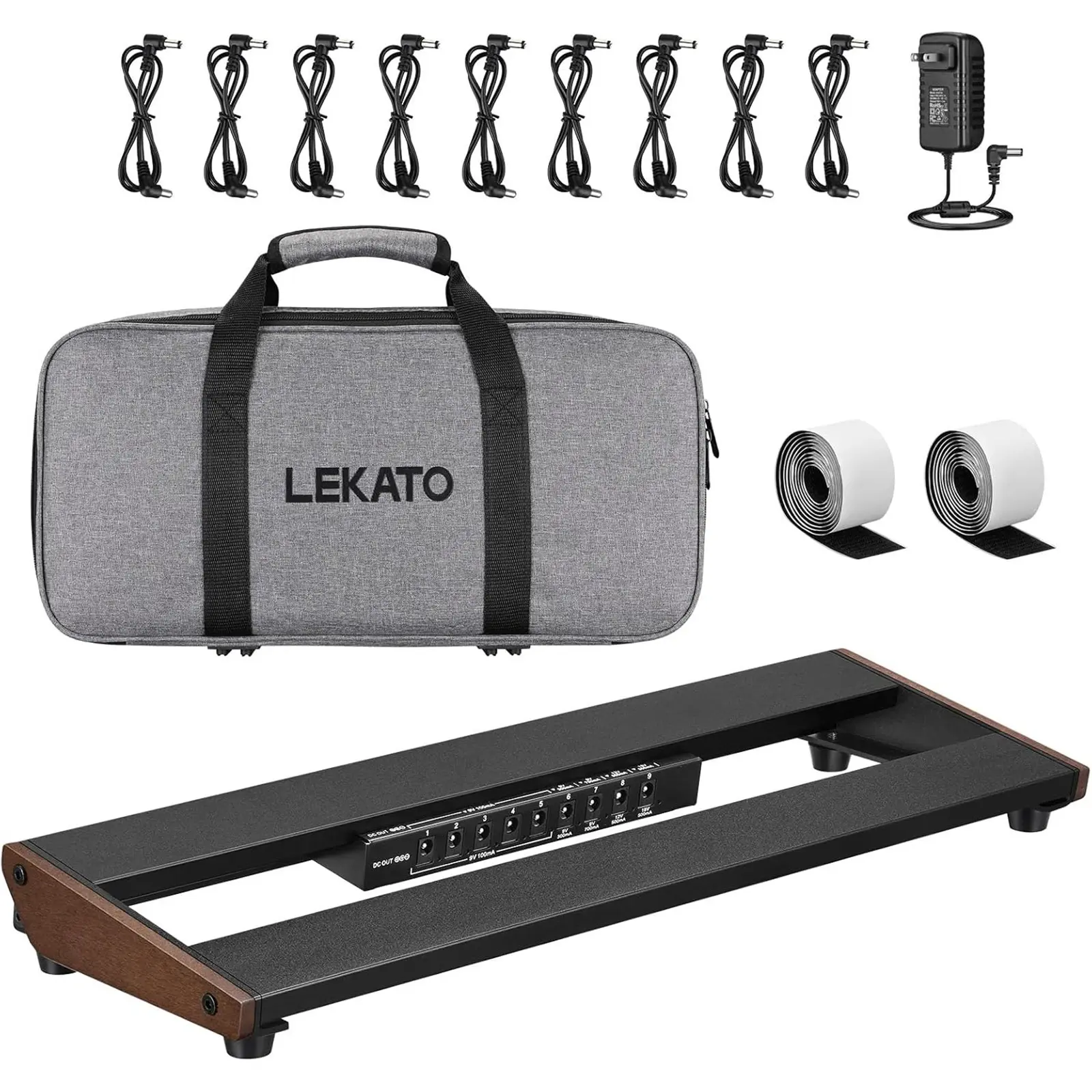 LEKATO Guitar Pedal Board with Built-in Power Supply 9 Outputs & USB Port Case