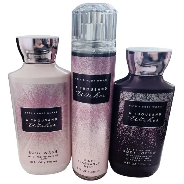 A Thousand Wishes Daily set, Body Wash 10 Fl oz, Fine Fragrance Mist 8 Fl oz, Body Lotion Fl Oz.