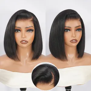 [NEW IN] West Kiss Glueless Straight Side Part Human Hair Wigs Yaki Straight 13x4 Lace Front Bob Wig Pre Plucked Human Hair With Natural Hairline
