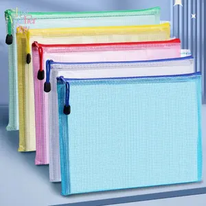 10-Pack A4 PVC Mesh Zipper Pouch, Waterproof Transparent File Bags, Colorful Grid Document Organizers for School, Office, Travel, Cosmetics & Stationery Storage