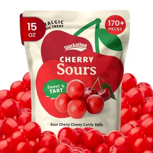 Snackathon Cherry Sours Candy, Bulk Old Fashioned Chewy Sour Cherry Balls, Retro Sweet & Tart Red Jelly Candy, Resealable Snack Bag (Copy)