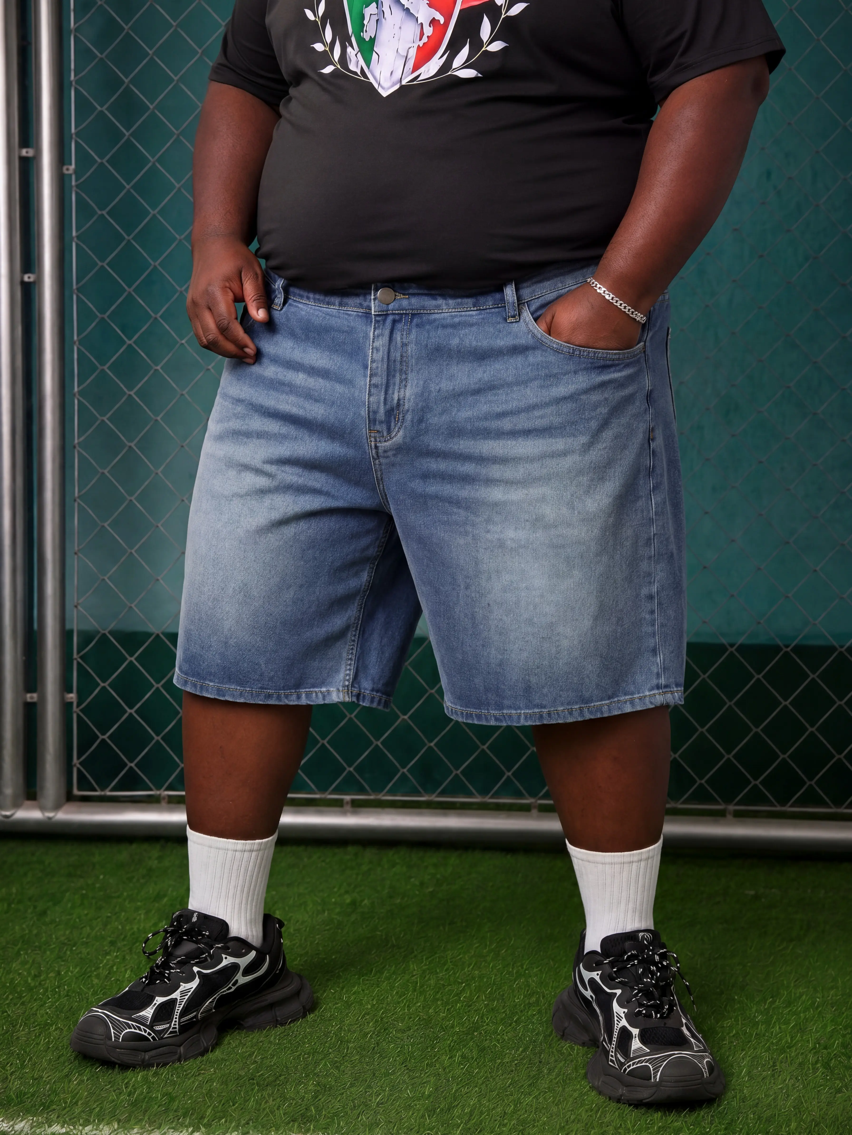 Men's Plus Size Blue Washed Loose Straight Denim Shorts Casual Streetwear Y2K Summer Shorts