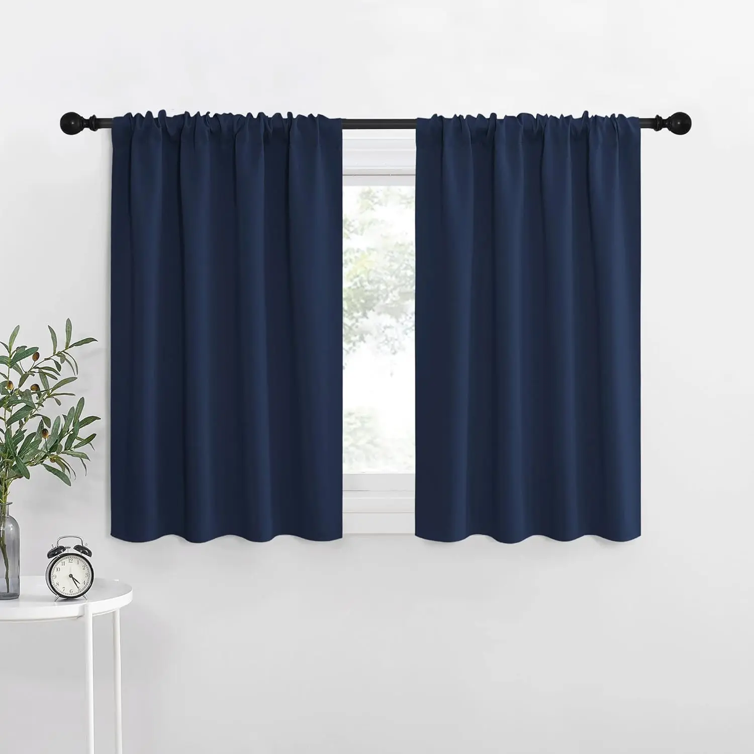 NICETOWN RV Blackout Curtains for Camper Windows, Kitchen Curtains, Short Blackout Curtains & Drapes, Thermal Insulated Rod Pocket Window Treatment Draperies for Nursery (Navy, 34" x 30", Set of 2)