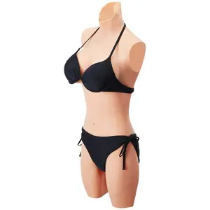 VEVOR Silicone Bodysuit, D-Cup Silicone Breastplate for Crossdressers, Realistic Silk Cotton-Filled Fake Boobs Breast Forms for Transgender Cosplay Drag Queen, Nude