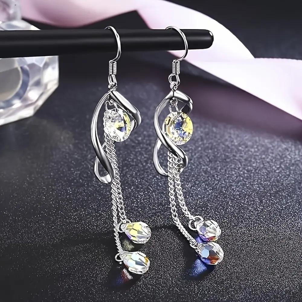Lxalry Platinum Aurora Crystal Drop Earrings, Color-Changing Prism Jewelry with French Back, Hypoallergenic Luxury for Sensitive Skin & Everyday to Evening Glamour