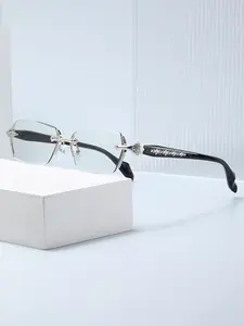 Fashion Versatile Frameless Design Anti-Blue Light Glasses, Unique Metal Material Carving Versatile Use Casual Office Outdoor Eyewear, All Seasons Wear