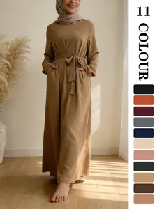 Muslim Sleepwear Dress, Modest Style Dress, Pure Color Nida Fabric Long Skirt [with Pockets] [Waist Belt Included] [11 Colors] [5 Sizes] Elegant Ramadan Clothing [not included Hijab]