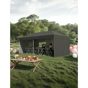 GARVEE 10'x 20' Pop up Canopy Tent with 210D Oxford Fabric, Portable Instant Commercial Canopy Including 4Pcs Sidewalls 12 Stakes 6 Ropes 6 Sandbags for Farmers' Market, Wedding Event, Outdoor, Camping-Black