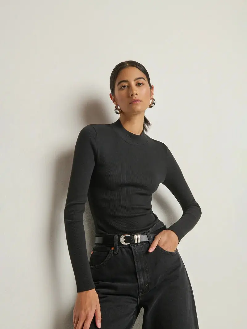 Nation Gina Slim Mock Neck in Jet Black