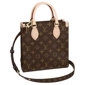 Women's Louis Vuitton Sac Plat BB Dual-Handled Detachable Elegant 2000s Carry-All Handbag - Classic Monogram Coated Canvas, Calfskin Trim, Sheet Music Style, Small Brown Unisex Bag, Dual-Handled Women's Handbags, Detachable Women's Handbags