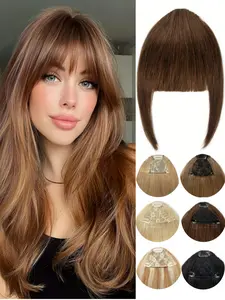 Clip-in Bangs Hair Extensions - Human Hair Accessories with  Clips, Manga Bangs, Easy and Natural to Wear, Thick Bangs with Sideburns for Face Shaping, Perfect for Girls and Women's Daily Use, French Fringe Style, Blonde/Brown/Black/Highlight