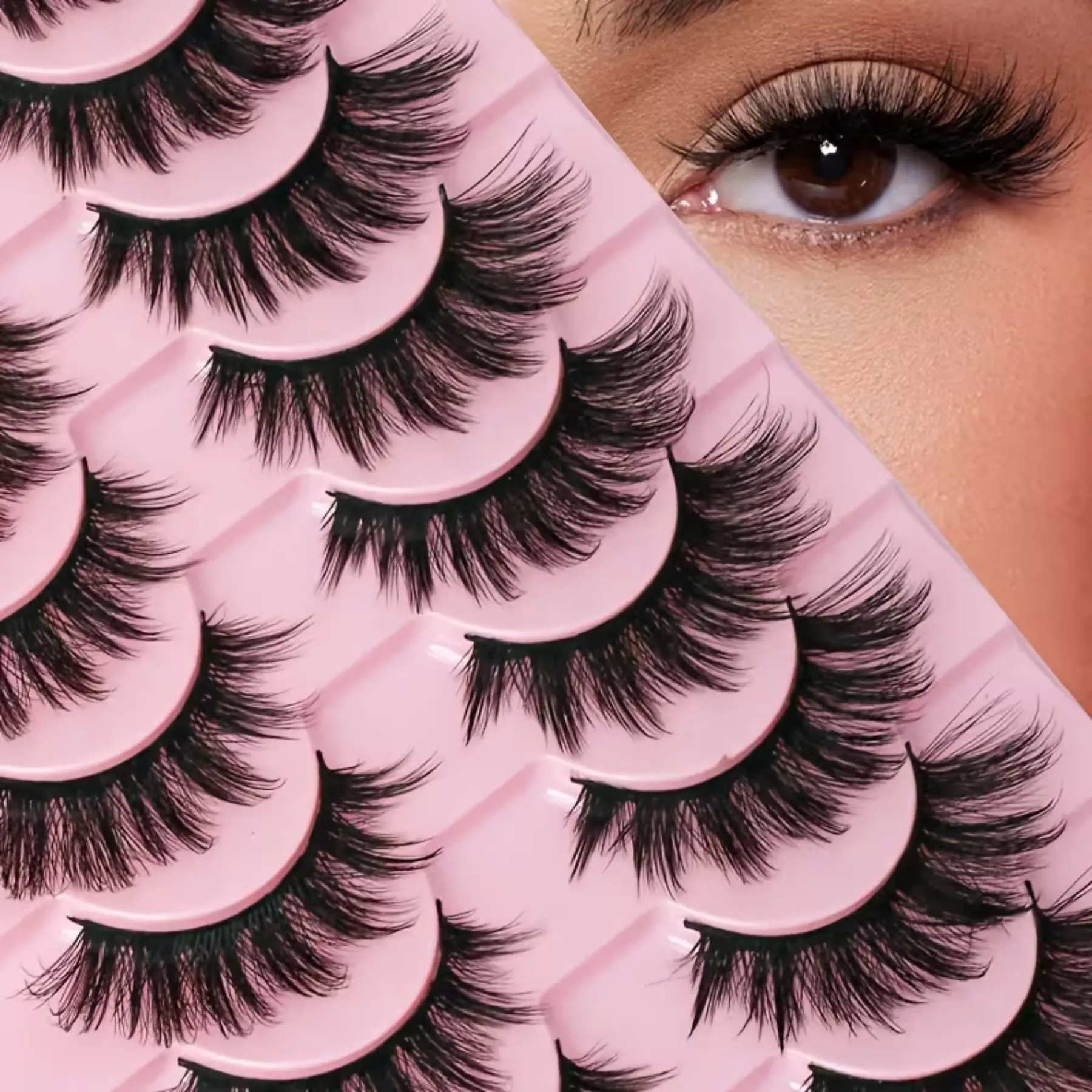 10-Pair Pack 3D Volume Eyelash Extensions, Voluminous False Eyelashes - Reusable Suitable for Beginners, Fluffy Lashes with D-Curve (10-15mm Length), Thick Volume, 0.07mm Wispy Lash Tips for Daily Wear & Volume, DIY False Eyelashes, D Curl Eyelash