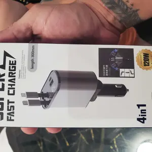 Product Review of 4-in-1 Retractable Car Charger, 100W USB-C Fast Adapter with Lightning Cable & Dual Ports for iPhone, iPad, AirPods, Samsung, Google Pixel from M**u