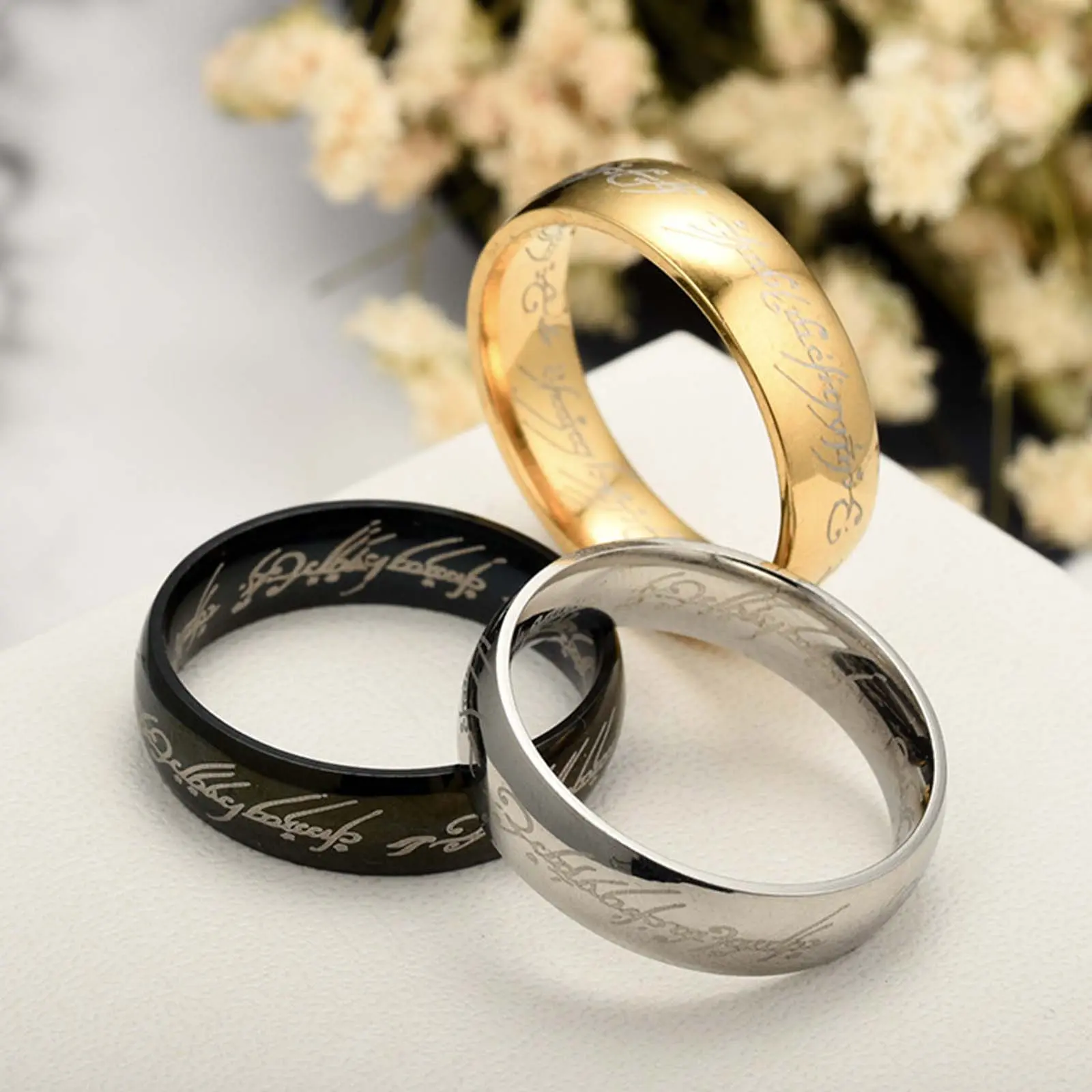 Glossy Rune Ring - Stainless Steel Stacking Ring, Adjustable, Multiple Sizes for Daily Wear, Stacking Rings, Stainless Steel Ring