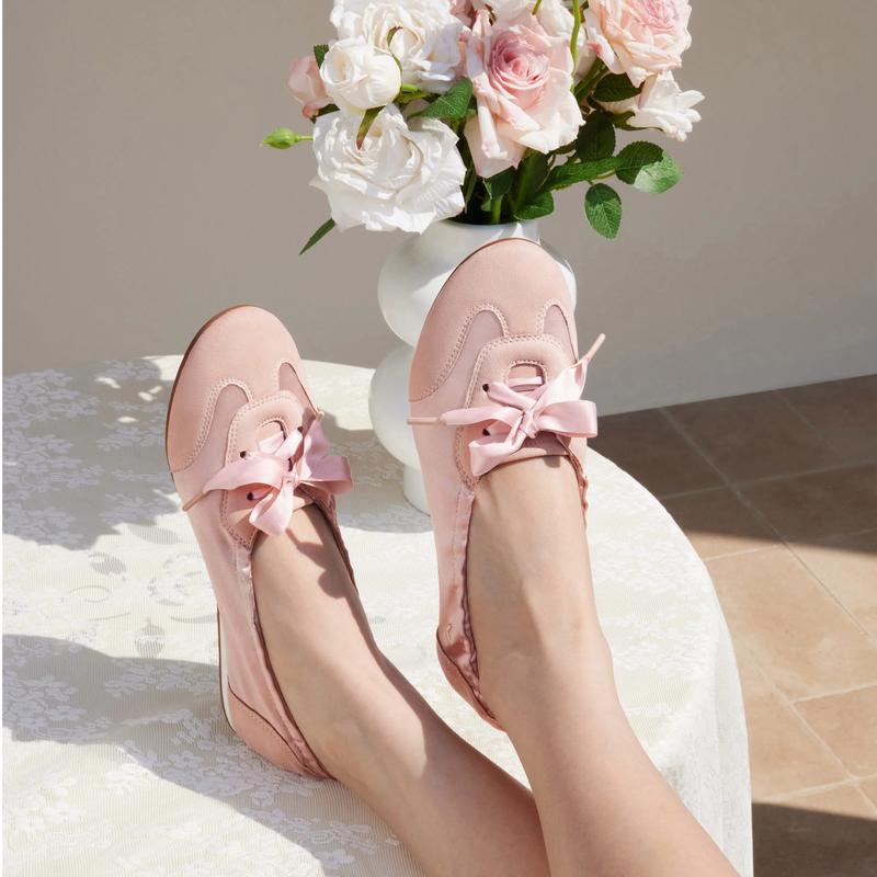 VIVAIA Women’s Round-Toe Satin Sneakerina Sneakers: Elastic No-Rub Back & Anti-Slip Heel, Ultra-Lightweight 169g Ballet Flats, Durable Grippy Outsole & Suede-Like Insole for All-Day Comfort （YANKA)