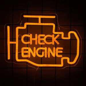Check Engine Light Neon Sign for Man Cave Decor, LED Garage Wall Art, Funny Gifts for Dad & Car Guys, Man Cave Auto Repair Shop Mechanics Workshop Sign, USB Powered