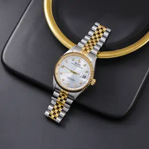 BUREI Men's Luxury Automatic Watch Two Tones Stainless Steel Dress Wrist Watches Self-Winding