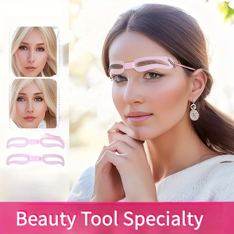 Wearable Eyebrow Shaping Guide, 4-Piece Adjustable Stencil Kit for Symmetrical Brow Makeup, Reusable Silicone Tool for Beginners