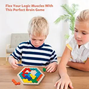 1pc Wooden Hexagon Puzzle for Kids - Brain Teaser Logic Game, Colorful Geometric Tangram Jigsaw, Educational Brain Game, Stress Relief Fidget Toy, Birthday Gift for Boys & Girls Ages 3+