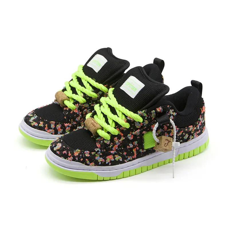 Men's & Women's Closed Preppy Braid Neon Green Graffiti Splatter Paint Rubber Casual Sneakers, Plus Size Shoes (Sizes 36-48)