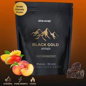 ENHANS Black Gold Shilajit Gummies Energy Performance Vitality Peach Mango 60 Gummies for Daily Energy Boost