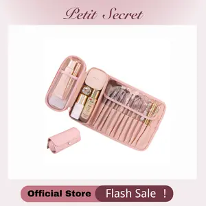 Cute makeup bag, makeup brush storage bag, multifunctional foldable portable professional PU cosmetic bag, perfect gift for gir