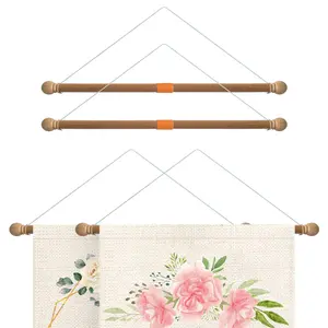 35" Wood Banner Pole Wall Flag Hanger with 2-Piece Construction Decor Hanging