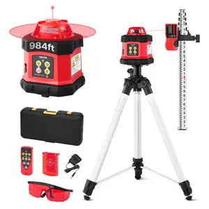 VEVOR Rotary Laser Level Kit, 984ft 360-Degree Self Leveling Red Horizontal Laser Transit, with Tripod, Receiver, Remote Control, Scale, Toolcase, IP54 Waterproof, 0.12in/100ft Precision for Construction, Complete Kit