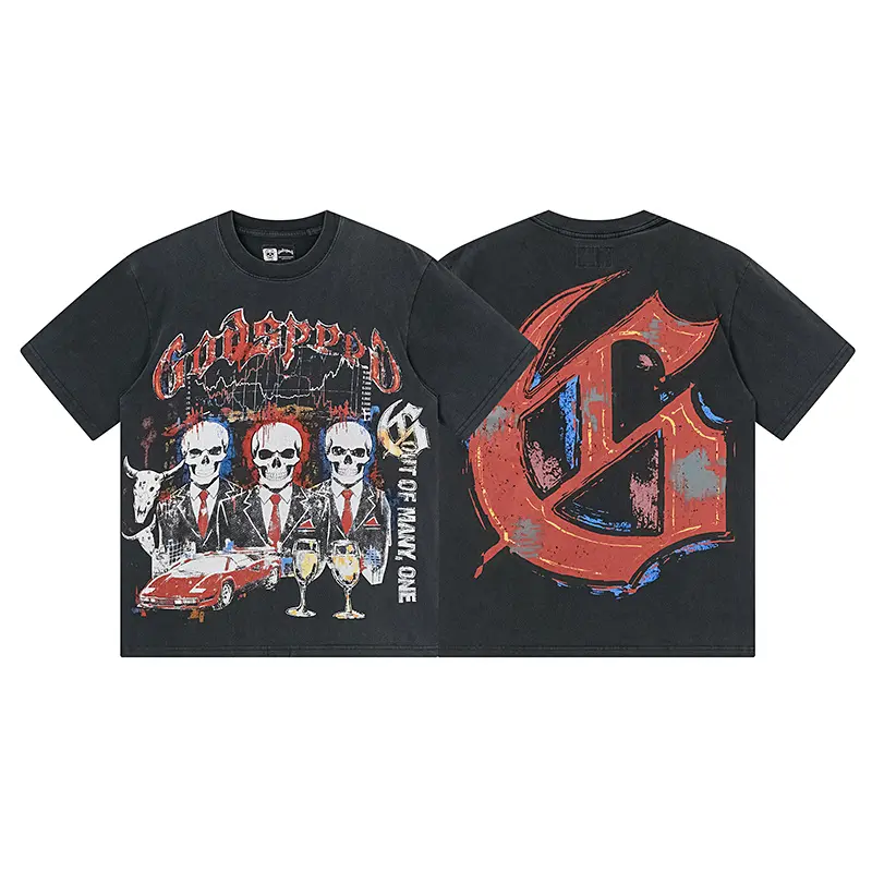 2026 GOD SPEED Cyborg Cowboy Graphic Tee Washed Black Gothic G Back Print Vintage Streetwear T-Shirt Unisex