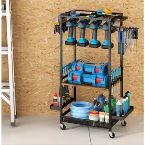 Multi-functional trolley, wheeled power tool storage rack, suitable for garage storage; drill rack with pliers holder; screwdriver storage rack; multi-functional tool rack, suitable for workshops.