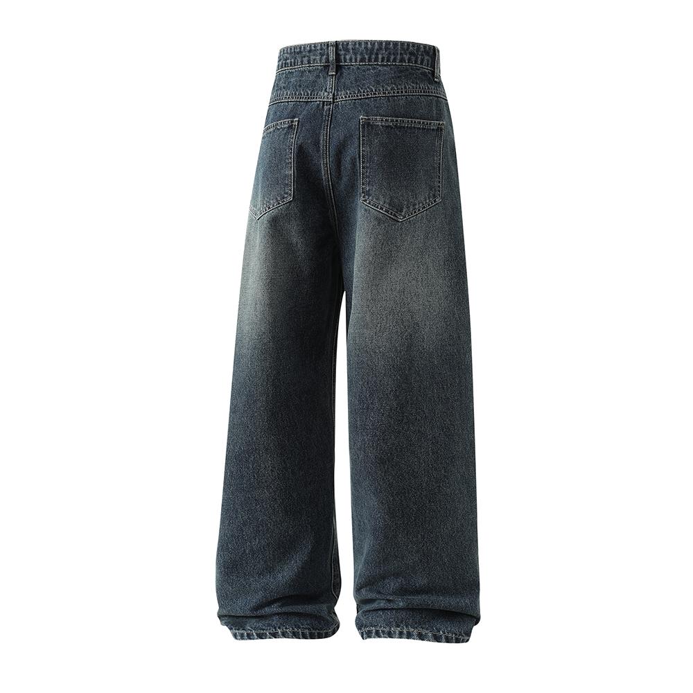 Men's loose straight-leg jeans, vintage style, suitable for street casual wear.