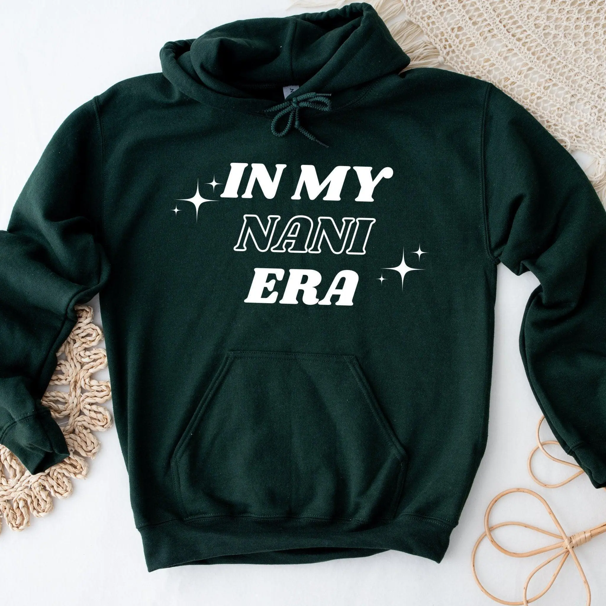 In My Nani Era Hoodie by Humraha | Desi Arab Muslim Fashion Apparel Gifts for Ramadan Eid Nikkah Wedding Couples Families New Moms Aunts Uncles Grandparents | Pakistan India Bangladesh Palestine Lebanon Egypt Syria