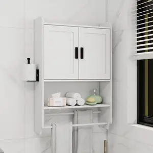 Bathroom Wall Cabinet with Doors,Adjustable Shelf,Towel Bar and Paper Holder, Over The Toilet Storage Cabinet, Medicine Cabinet for Bathroom-White
