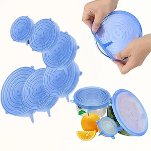 Reusable Stretchable Silicone Bowl Lid, 6pcs Stretch Leak Proof Lids for, Round Bowl Cover, Food Cover, Kitchen Gadgets, Meal Prep Containers Lid summerwins