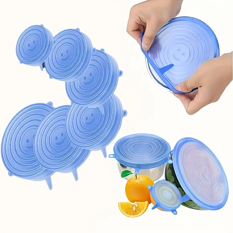 Reusable Stretchable Silicone Bowl Lid, 6pcs Stretch Leak Proof Lids for, Round Bowl Cover, Food Cover, Kitchen Gadgets, Meal Prep Containers Lid