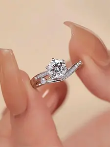 Elegant Rhinestone Decorated Ring, Fashion Accessories for Women, Trendy All-match & Exquisite Jewelry for Birthday Gift, Wedding Promise Engagement Rings