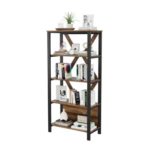 Bookshelf Collection: 3 to 5 Tier Options with LED Lights, Open Display Shelves, Wood and Metal Design, Storage Rack for Living Room, Bedroom, Home Office, Available in Retro and Grey Colors