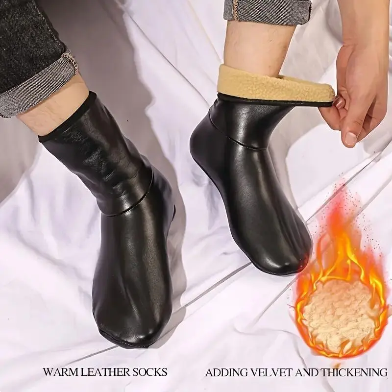 Warm Socks for Men And Women - Winter Thickened Velvet Socks with Non-Slip Sole, Waterproof  Comfortable Fit Leather Unisex