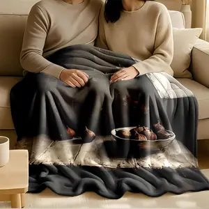 1 piece Still Life of Figs in a Quiet Corner themed flannel blanket - Oversized comfortable flannel sofa blanket, suitable for beds and sofas, modern geometric pattern design, all-season use, digital printing, 100% polyester material, machine