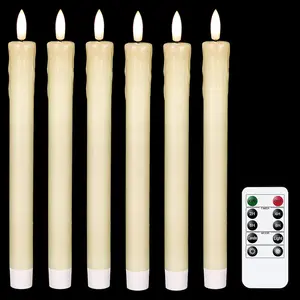 GenSwin Drip Wax Flameless Taper Candles Flickering with 10-Key Remote, Battery Operated Led Warm 3D Wick Light Window Candles Real Wax Pack of 6 Christmas Home Wedding Decor