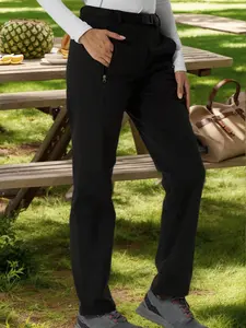 Women's Solid Color Pocket Zipper Thermal Lined  Outdoor Pants, Casual Sporty Warm Trousers for Outdoor Snow Skiing Hiking, Women's Sport & Outdoor Clothing for Fall & Winter