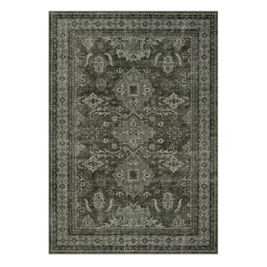 8 x 10 ft Polyester Green Rectangular Hallway Bathroom Entryway Kitchen Office Foldable Geometric Traditional Washable Area Rug