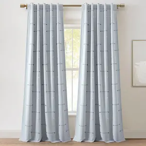 Lush Decor Boho Stripe Clip Jacquard Window Curtain Panel Set - 2 Panels, 42"W x 84"L, 3" Rod Pocket, Machine Washable, Neutral Colors, Textured Fabric, Bohemian Style