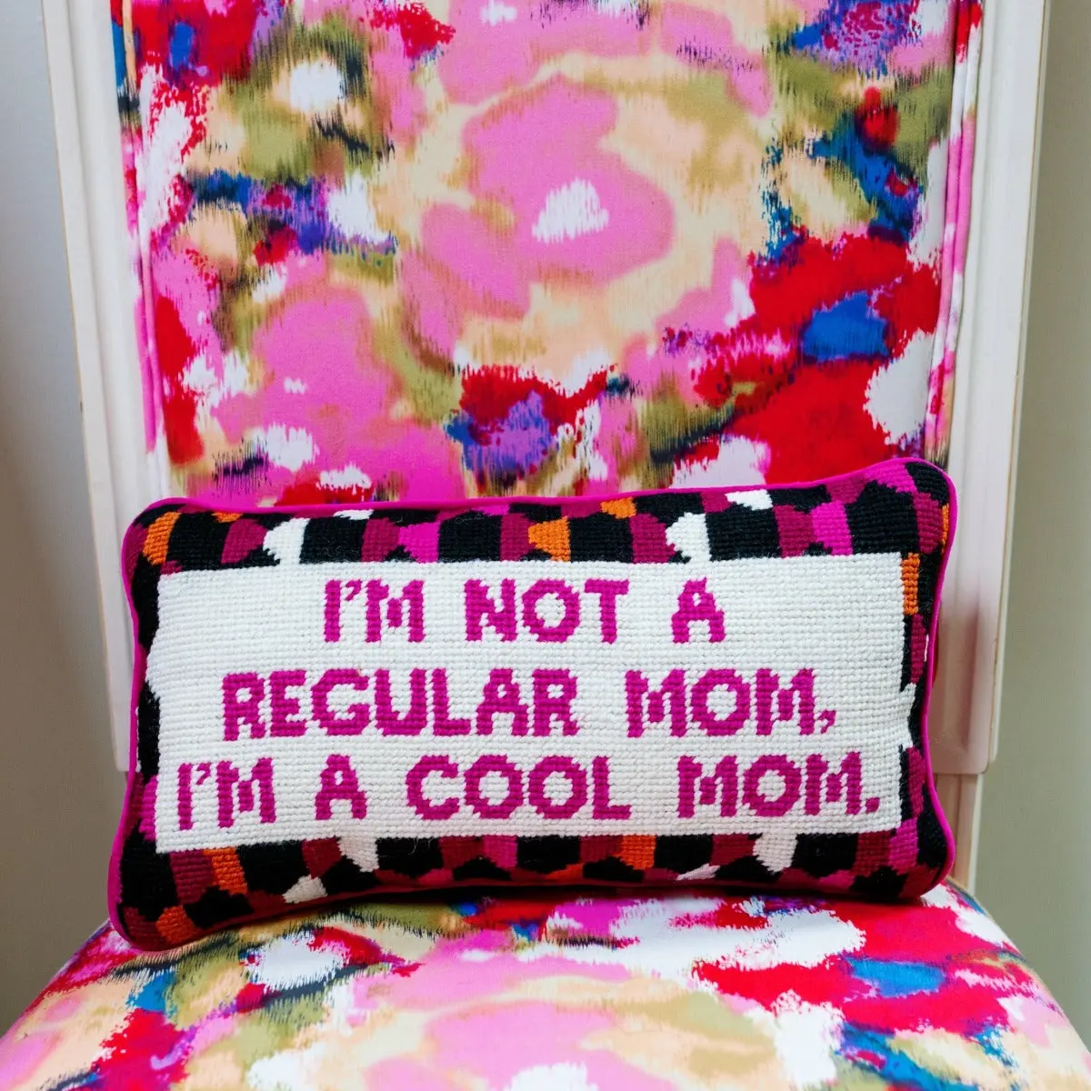Embroidery Needlepoint Pillow - 1-Piece Soft Home Décor Textile with Playful Print, Southern Charm Accent for Cool Moms