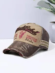 Letters Embroidery Washed Design Baseball Cap, Cow Pattern Western Cowboy Style Hat, Fashionable Sports Outdoor Cycling Cap, Casual Sun Hat Suitable for Outdoor Play, Shopping and Gatherings, Embroidered Trucker Hat